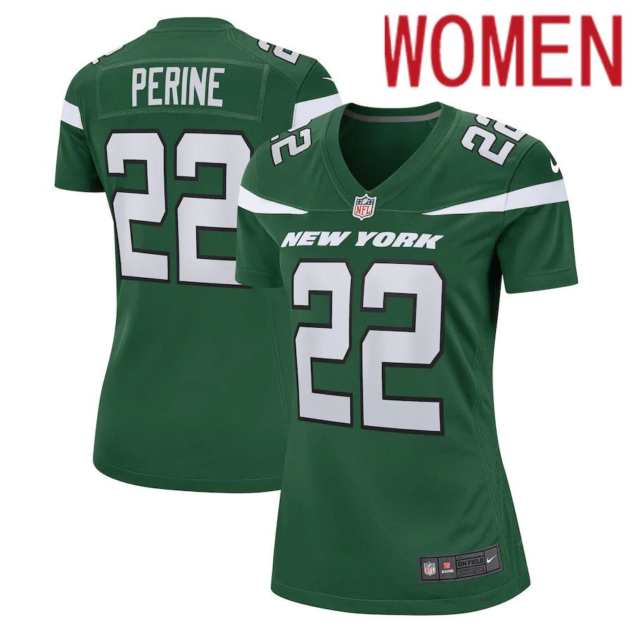 Women New York Jets #22 LaMical Perine Nike Gotham Green Game NFL Jersey->women nfl jersey->Women Jersey